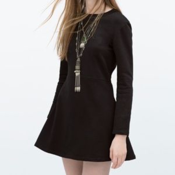 Zara Dresses & Skirts - Zara Black Long Sleeve Skater Fit Flare Dress S